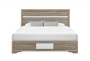 HomeRoots Brown Solid Wood King Storage Bed with Under Frame Drawers for Bedroom 768822