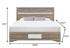 Brown Solid Wood King Storage Bed with Under Frame Drawers for Bedroom
