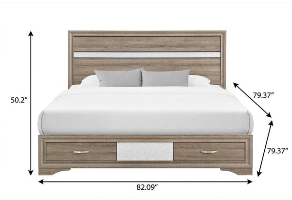 Brown Solid Wood King Storage Bed with Under Frame Drawers for Bedroom