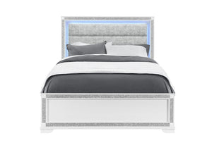 White Queen Platform Bed with Faux Crystal Accents and Built-in Led Lighting