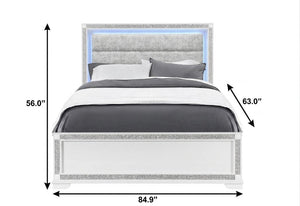 White Queen Platform Bed with Faux Crystal Accents and Built-in Led Lighting