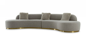 VIG Furniture Frontier Glam Curved Grey Sectional Sofa With Brushed Gold Base, Faux-Fur Pillows, Seats 6 Luxe Appeal VGODZW-943