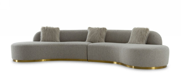 VIG Furniture Frontier Glam Curved Grey Sectional Sofa With Brushed Gold Base, Faux-Fur Pillows, Seats 6 Luxe Appeal VGODZW-943