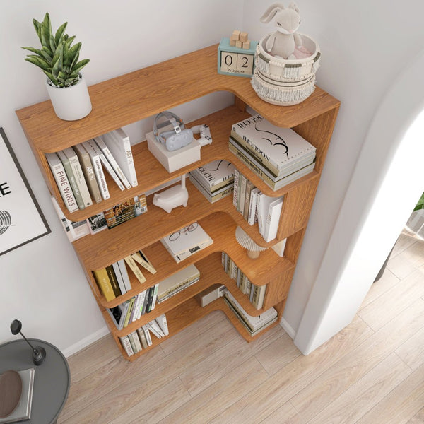 English Elm 90cm L-shaped Corner Bookcase Five Tier Mdf Open Shelving for Living Room W2899P444150