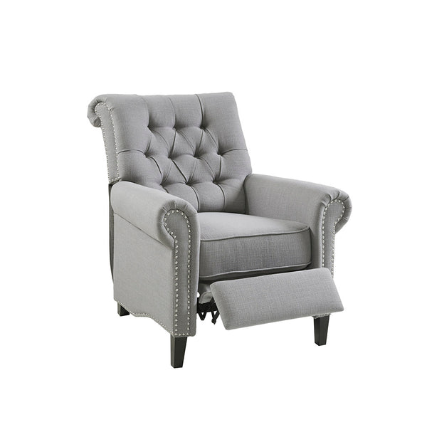 JLA Home Madison Park - Upholstered Aidan Push-Back Recliner Chair in Grey with Button-Tufted Back, Pewter Nailhead Trim & Plush Comfort MP103-0826