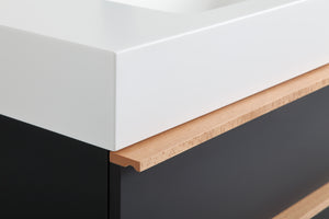 English Elm VELA 36 Inch Wall Mounted Bathroom Vanity with Integrated Acrylic Sink, Dual Wood Handles, Soft-Close Drawers, Matte Finish Black W3235P327618