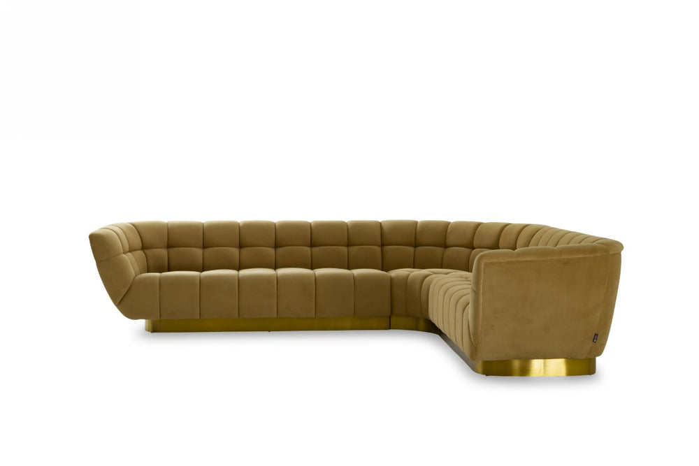 VIG Furniture Granby Mustard & Gold Sectional Sofa — Glam L-Shaped 6-Seat Tufted Fabric With Brushed Gold Base VGODZW-946-SECT