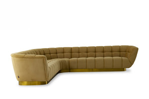 VIG Furniture Granby Mustard & Gold Sectional Sofa — Glam L-Shaped 6-Seat Tufted Fabric With Brushed Gold Base VGODZW-946-SECT