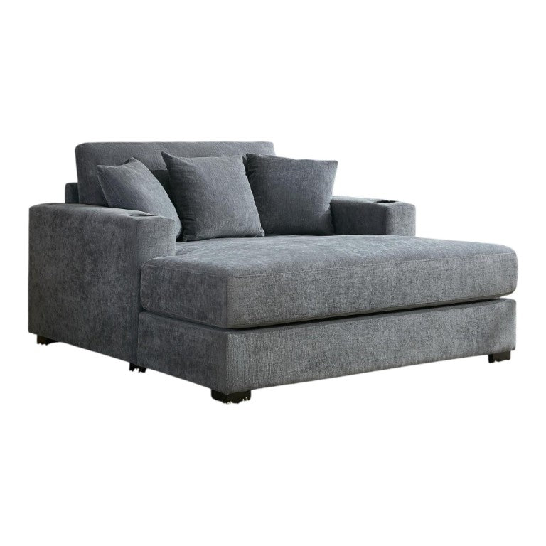 HomeRoots 62 Inch Gray Chenille Upholstered Chaise with Solid Wood Legs for Living Room 768957