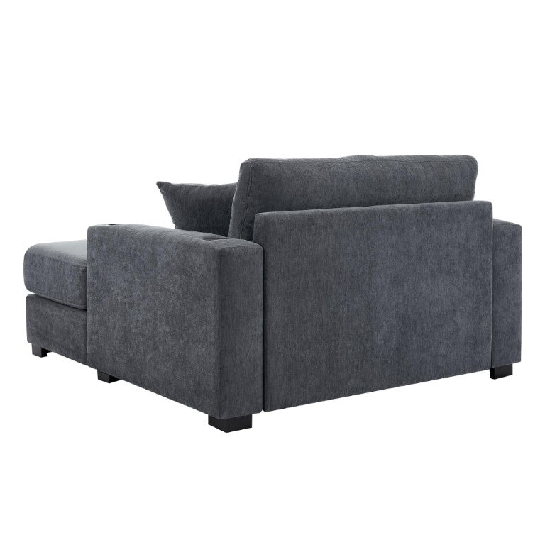 HomeRoots 62 Inch Gray Chenille Upholstered Chaise with Solid Wood Legs for Living Room 768957