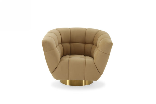 VIG Furniture Granby Mustard Mid-Century Swivel Chair With Brushed Gold Base, Tufted Plush Seat, 450Lb Capacity VGODZW-946-CHR