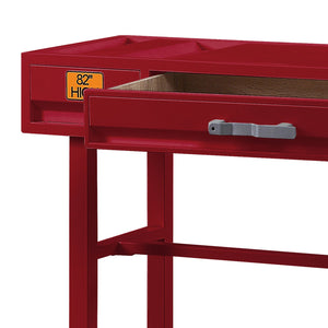 English Elm Red Industrial Vanity Desk with Drawer and Recessed Panel Design — Cargo-Inspired Metal Wood Blend B062P186466