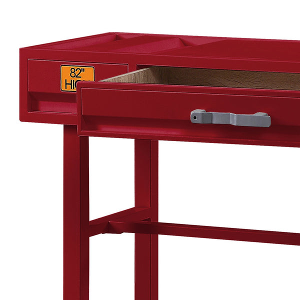 English Elm Red Industrial Vanity Desk with Drawer and Recessed Panel Design — Cargo-Inspired Metal Wood Blend B062P186466