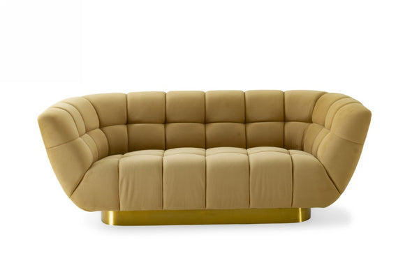 VIG Furniture Granby Glam Mustard Mid-Century Loveseat With Gold Stainless Base, Tufted Foam Cushions, 3-Seat Comfort VGODZW-946-LVST