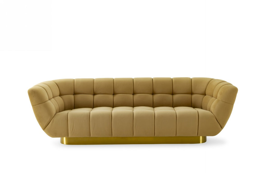 VIG Furniture Granby Glam Mustard Fabric Sofa With Brushed Gold Base, 4-Seat Tufted Comfort For Modern Homes VGODZW-946