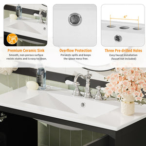 English Elm 72" Black Bathroom Vanity Set with Double Ceramic Sinks, Soft-Close Doors, Divided Drawer, Ample Storage and Solid Wood Frame for Durable Modern Style N729P000006B