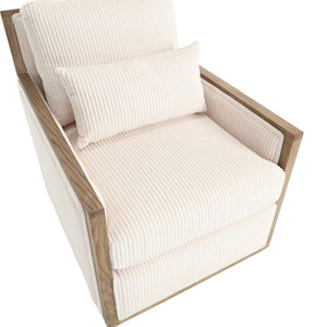 English Elm Corduroy Swivel Barrel Chair with Plush Foam Cushion, 360° Metal Base, Durable Hardwood Frame, Cozy Sitting Experience Beige W395P209380
