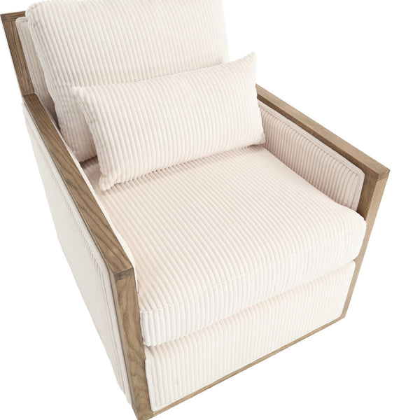 English Elm Corduroy Swivel Barrel Chair with Plush Foam Cushion, 360° Metal Base, Durable Hardwood Frame, Cozy Sitting Experience Beige W395P209380