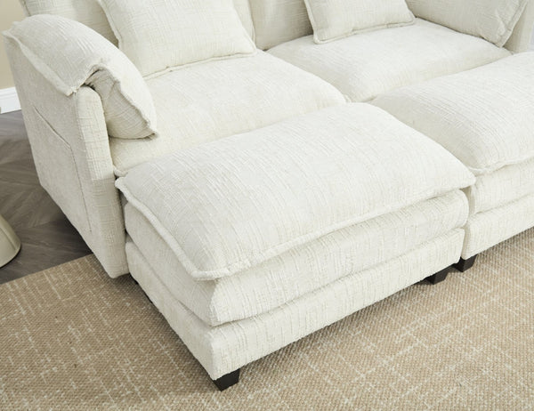 English Elm United Cozy Two-Seat Chenille Sofa With Detachable Armrests, Footstools, And Side Pockets For Comfort P2 W1568S00137-GIGA