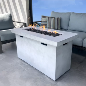 English Elm 25" Fiber Reinforced Concrete Propane Outdoor Fire Pit Table with Hidden Tank Storage and Cover, Stylish Lava Rocks, Push-Button Flame Control, Durable Patio Centerpiece Natural+White B120P205007