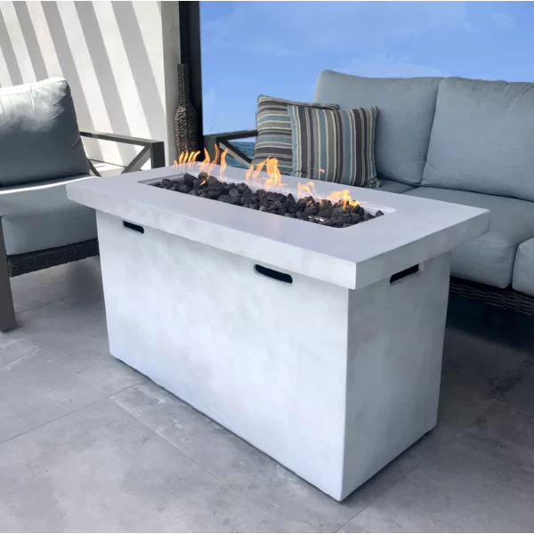 English Elm 25" Fiber Reinforced Concrete Propane Outdoor Fire Pit Table with Hidden Tank Storage and Cover, Stylish Lava Rocks, Push-Button Flame Control, Durable Patio Centerpiece Natural+White B120P205007