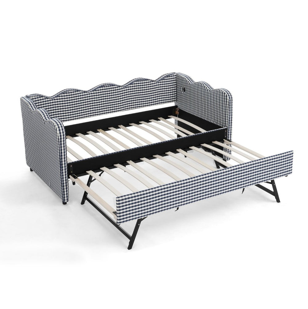 English Elm Spare Plaid Upholstered Daybed with Usb Port Convertible Sofa for Kids Bedroom W1413P307376
