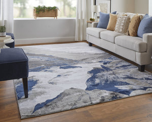 Feizy Rugs Gaspar Abstract Watercolor Rug - Modern Machine-made Polypropylene For Stylish, Durable Living Spaces Blue,Gray,White Polypropylene,Polyester 7873838fgrywhtf05