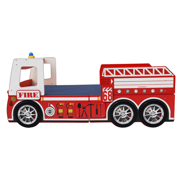 English Elm Little Heroes Fire Truck Bed - Cozy Low-Profile Floor Bed With Led Light For Imaginative Playtime Fun W2237S00022