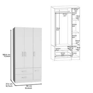 English Elm Armoire Melfa 71" H with 2 doors, 3 drawers and hanging rod for organized, elegant bedroom storage White 41 L x 23 W x 6 H B097S00125