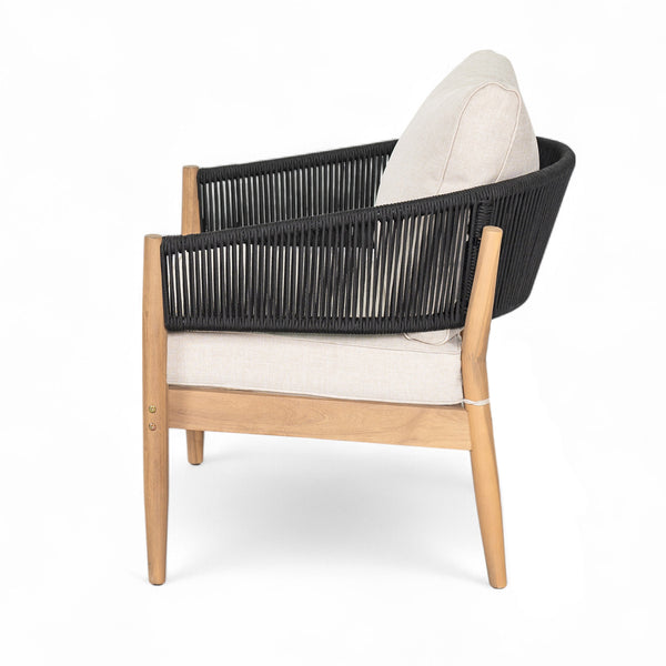 English Elm Christopher Knight Home® - Verona Acacia Wood Outdoor Chat Set with Plush Cushions, Hand-Braided Rope Accents, Weatherproof Finish Beige,Black,Natural VERONA4CTBLK