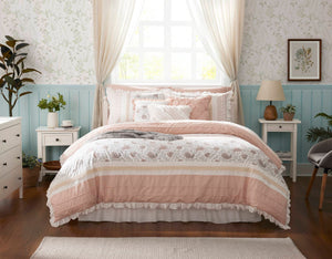 English Elm 9 Piece Cotton Percale Comforter Set In Blush King - Elegant Shabby-Chic Design With Decorative Accents B03597158