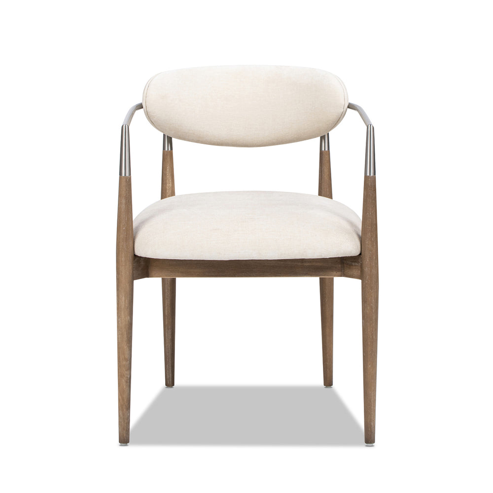 English Elm Jennifer Taylor Home - Artemis Plush Upholstered Dining Arm Chair in Warm White Chenille with Rubberwood Frame & Brushed Nickel Accents B2719P269267