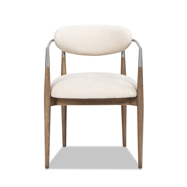 English Elm Jennifer Taylor Home - Artemis Plush Upholstered Dining Arm Chair in Warm White Chenille with Rubberwood Frame & Brushed Nickel Accents B2719P269267