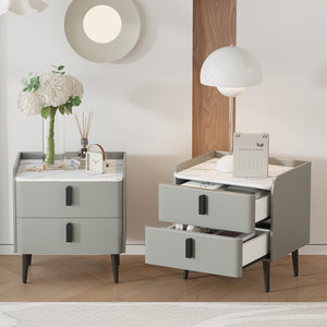 English Elm Nightstands with Marble-Pattern Top and Raised Guard, 2-Drawer Modern Bedside Tables for Storage Elegance Gray 23.4 L x 18.5 W x 9.06 H N733S332142E