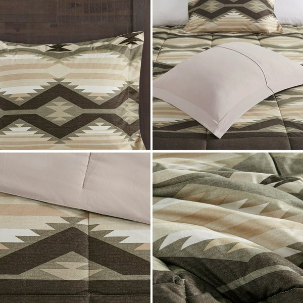English Elm King Southwest-Inspired Comforter Set With Sherpa Bear Pillow – Cozy Lodge Style & Easy Care! B035P148498