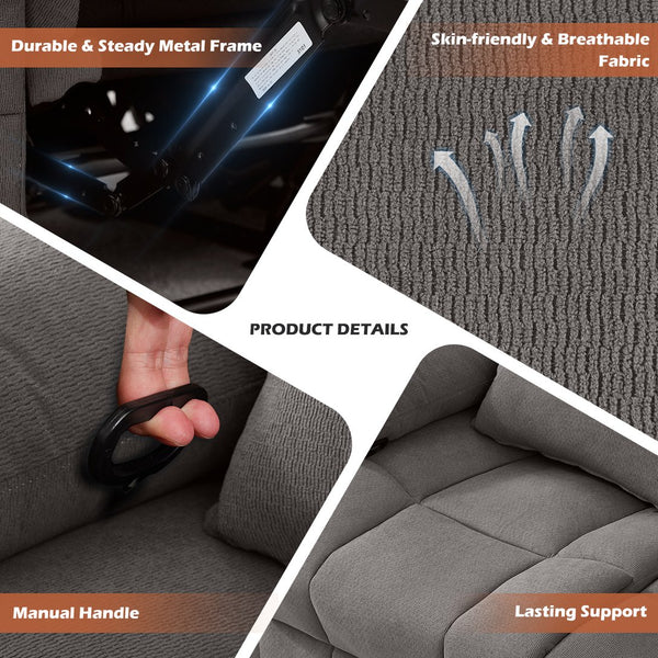 English Elm Recliner Oversized Manual Loveseat with Cup Holders and Side Pocket, Ergonomic 150° Recline, 600lb Capacity Grey W1521S00074