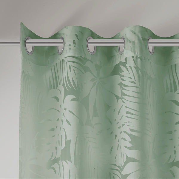 JLA Home Madison Park - Palm Palm Leaf Burnout Window Sheer brings tropical texture, airy privacy, OEKO‑TEX safety, grommet top elegance tailored for serene coastal and botanical interiors Sage Green MP40-8218