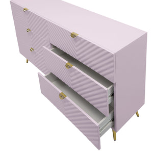 English Elm Gaines High Gloss Chest with Wave Pattern Design, Metal Legs, 5 Drawers, Durable Composite MDF Storage Light Pink 27 L x 19 W x 5 H B2726S00506