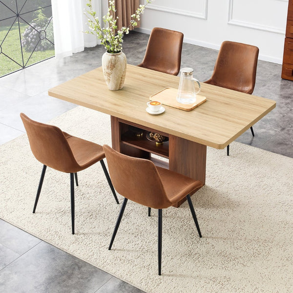 English Elm Scalable Extendable Dining Set with Wood Grain Table and Four Fabric Chairs W1151S04687