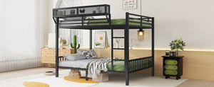 English Elm Queen Over Queen Metal Bunk Bed With Sturdy Ladder, Storage Shelf & Stylish Black Finish For Teens W2580S00043-GIGA