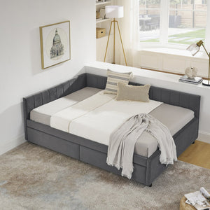 English Elm Full Size Upholstered Tufted Daybed With Storage Drawers - Chic Velvet Frame For Sofa & Sleep Needs W1413S00087