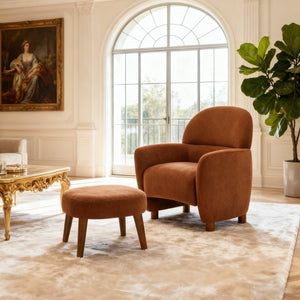English Elm Modern Upholstered Accent Chair with Ottoman Set for Cozy Reading Nooks and Small Spaces Orange W2085P382557