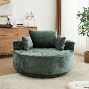 English Elm 55''l 55'l Chenille Swivel Lounge Chair Plush Foam Fill 360 Rotation Modern Living Room Green W834S00615