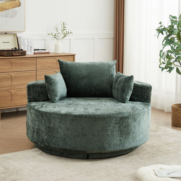 English Elm 55''l 55'l Chenille Swivel Lounge Chair Plush Foam Fill 360 Rotation Modern Living Room Green W834S00615