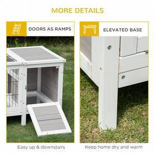English Elm Pet Rabbit Hutch in White Fir Wood with Pull Out Tray and Divided Living Space T3971P407318