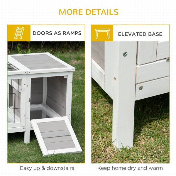 English Elm Pet Rabbit Hutch in White Fir Wood with Pull Out Tray and Divided Living Space T3971P407318