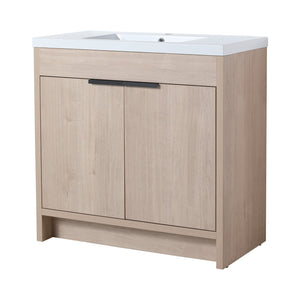 English Elm 36 Inch Freestanding Vanity with White Resin Sink, Soft-Close Doors, Adjustable Shelf, Water-Resistant Finish W999S00277