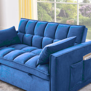 English Elm Sleeper Velvet Convertible Sofa Bed 3-in-1 Recliner 2-Seater Sectional with Pillows & Side Pockets Blue W1853P255671