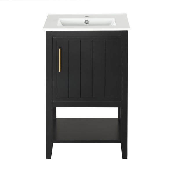 English Elm 20" Modern Bathroom Vanity with Ceramic Sink, Solid Wood MDF Build, Soft-Close Door & Shelf Black N725P220604B