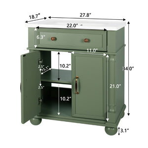 English Elm 27.8" Mid-century Freestanding Bathroom Vanity with Ceramic Sink Drawer and Wood Base Green W1801S00007